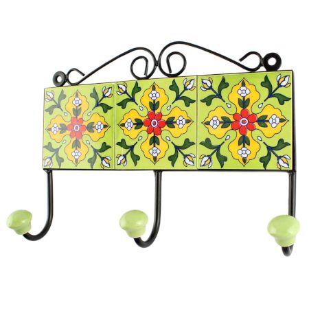 Forest Green Wheel Flower Ceramic Tile Hook